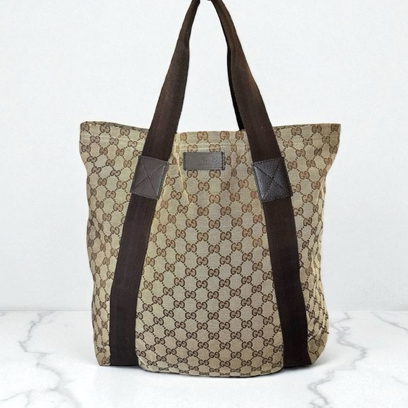 Gucci Vintage GG Canvas Tan & Brown Tote Bag - Picture 1 of 11